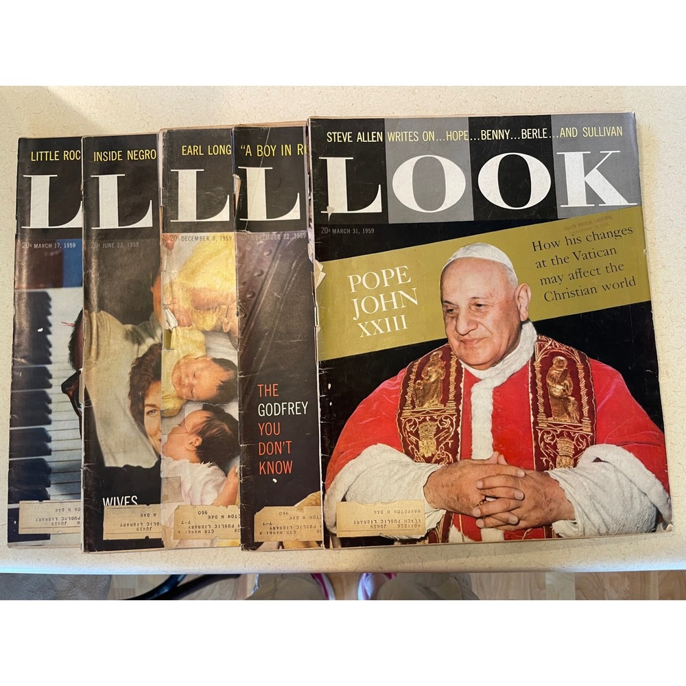 Vintage Look Magazine 1959 Lot of 5 Steve Allen Pope John XXIII Steve McQueen